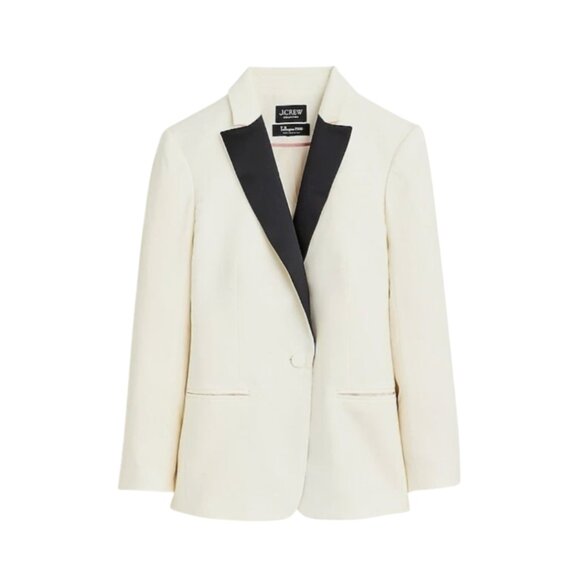 NWT JCrew Tuxedo Blazer Jacket Womens 16 Cream Black Italian Wool BV208 Coat NEW - Picture 1 of 12